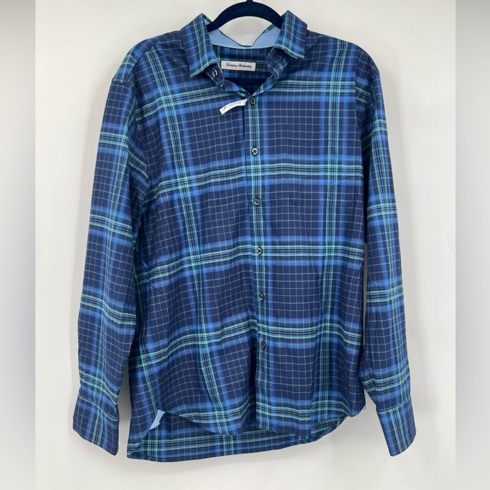 Tommy Bahama Blue and Green Plaid Shirt